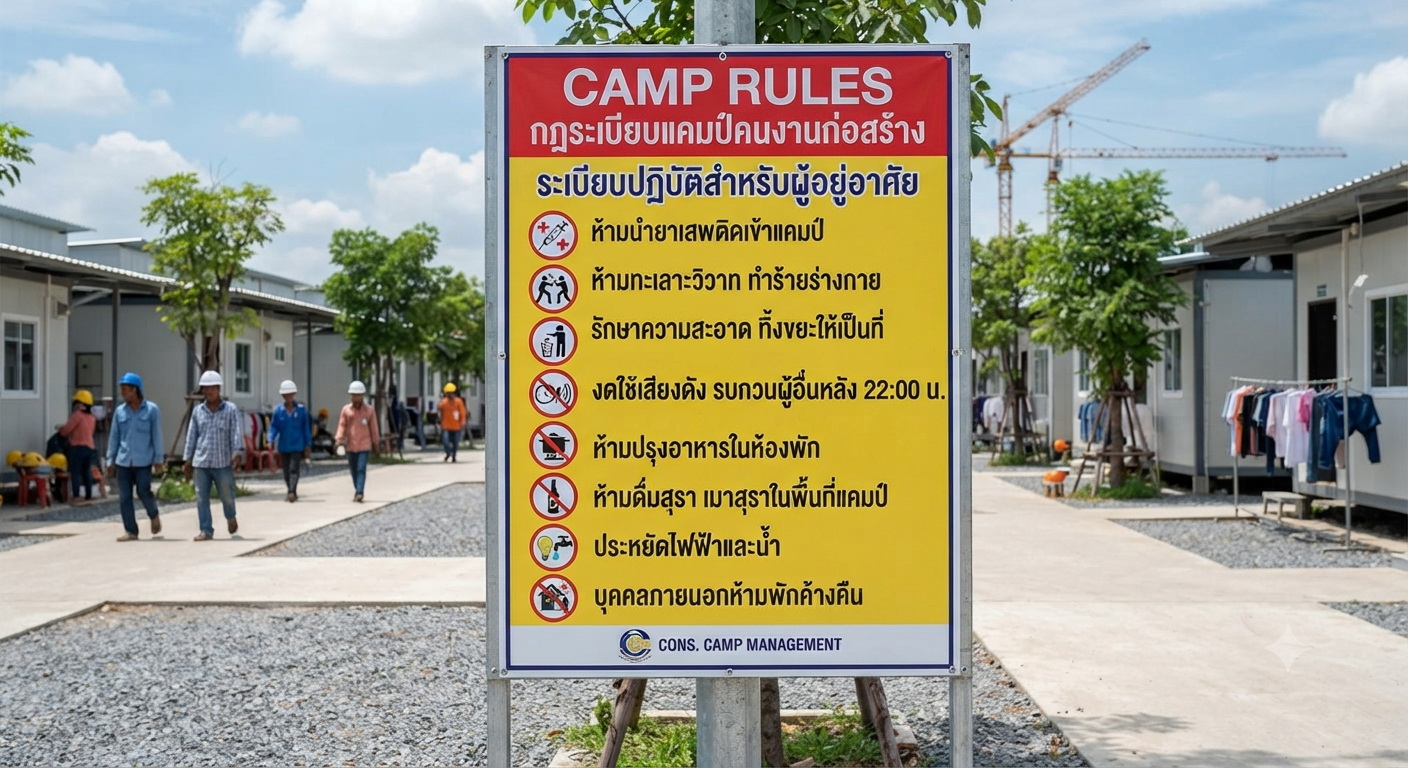ตัวอย่างป้ายกฎระเบียบแคมป์พักคนงาน 2
